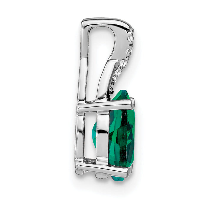 14k White Gold Oval Created Emerald and Diamond Pendant-PM4235-EM-003-WA