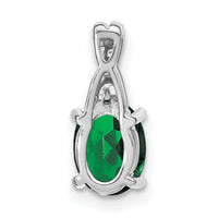 14k White Gold Oval Created Emerald and Diamond Pendant-PM4235-EM-003-WA