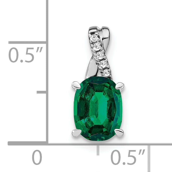 14k White Gold Oval Created Emerald and Diamond Pendant-PM4235-EM-003-WA