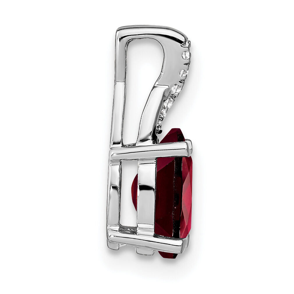14k White Gold Oval Garnet and Diamond Pendant-PM4235-GA-003-WA