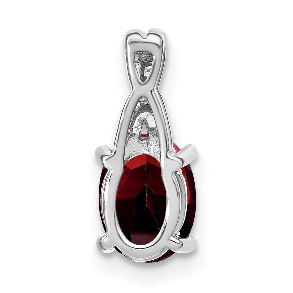 14k White Gold Oval Garnet and Diamond Pendant-PM4235-GA-003-WA