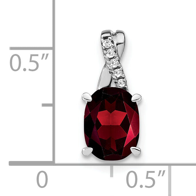 14k White Gold Oval Garnet and Diamond Pendant-PM4235-GA-003-WA