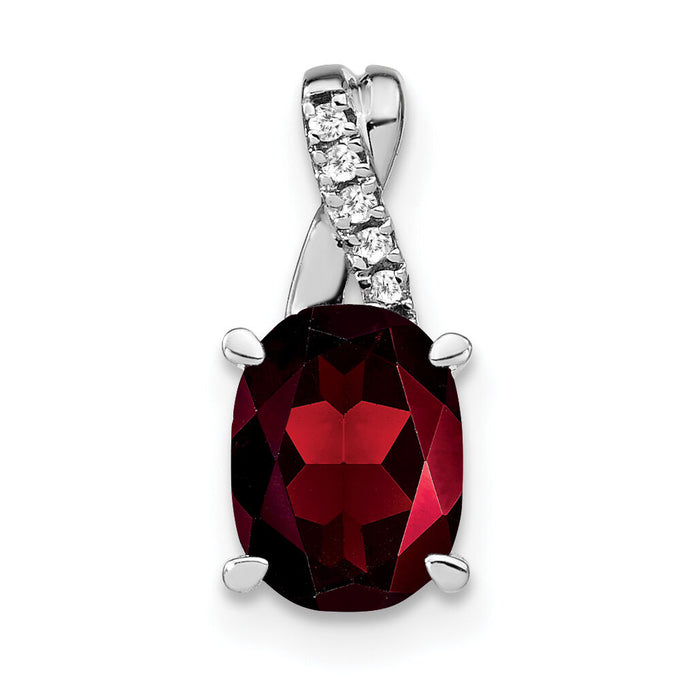14k White Gold Oval Garnet and Diamond Pendant-PM4235-GA-003-WA