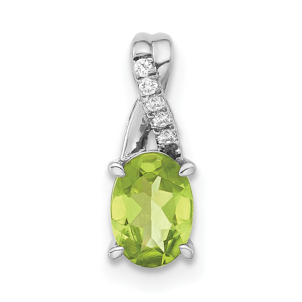 14k White Gold Oval Peridot and Diamond Pendant-PM4235-PE-003-WA