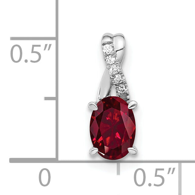 14k White Gold Oval Created Ruby and Diamond Pendant-PM4235-RU-003-WA