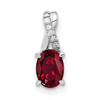 14k White Gold Oval Created Ruby and Diamond Pendant-PM4235-RU-003-WA