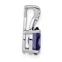 14k White Gold Oval Created Sapphire and Diamond Pendant-PM4235-SA-003-WA