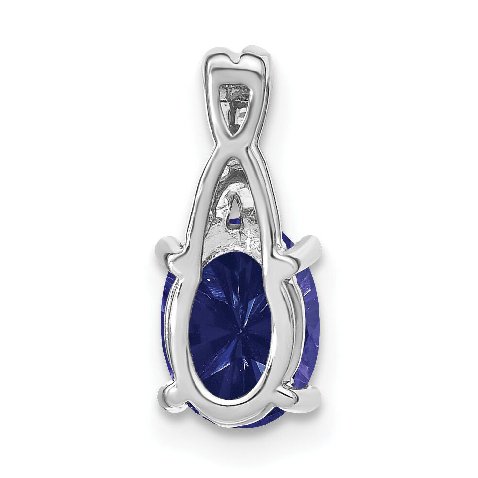 14k White Gold Oval Created Sapphire and Diamond Pendant-PM4235-SA-003-WA