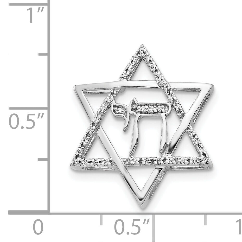 14k White Gold 1/10ct. Diamond Star of David w/Chai Chain Slide-PM4358-010-WA