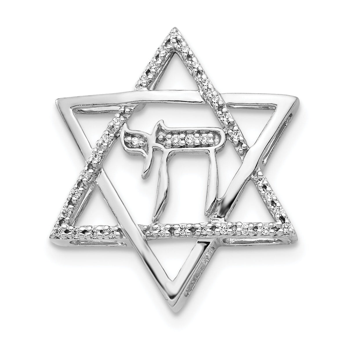 14k White Gold 1/10ct. Diamond Star of David w/Chai Chain Slide-PM4358-010-WA