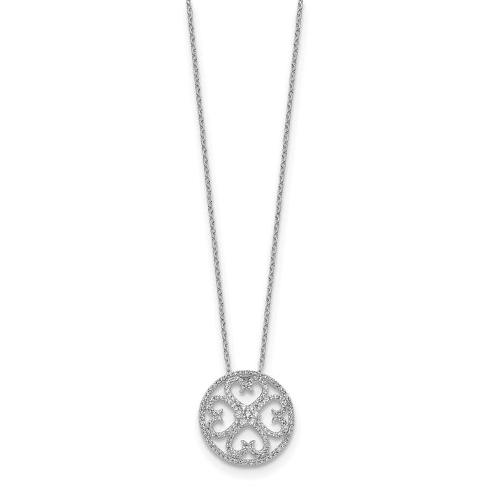 14k White Gold Diamond Vintage Hearts Pendant Necklace-PM4364-050-WA