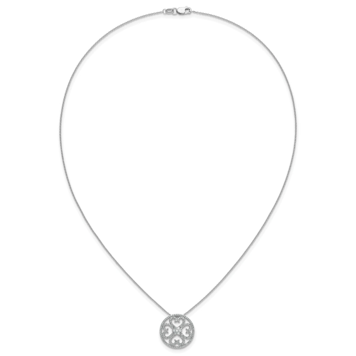 14k White Gold Diamond Vintage Hearts Pendant Necklace-PM4364-050-WA