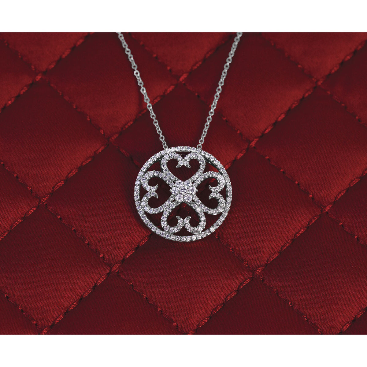 14k White Gold Diamond Vintage Hearts Pendant Necklace-PM4364-050-WA