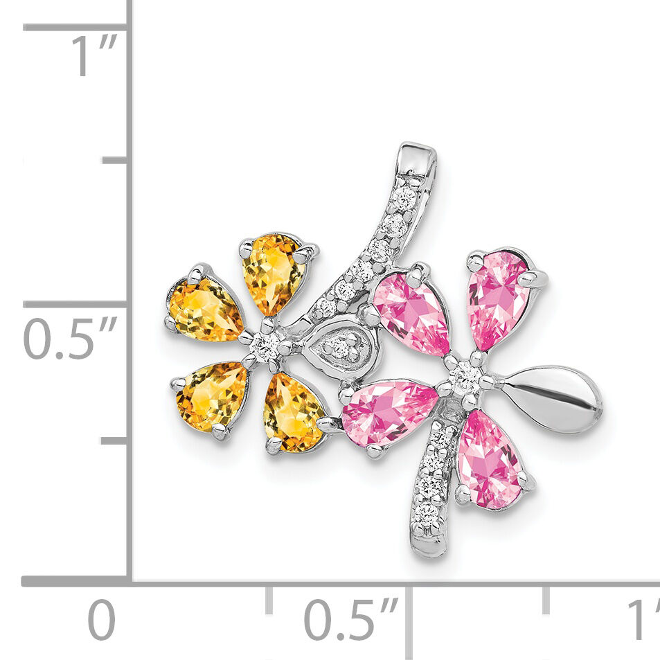 14k White Gold Diamond and 2.44 Citrine/Pink Tourmaline Flower Pendant-PM4380-012-WA