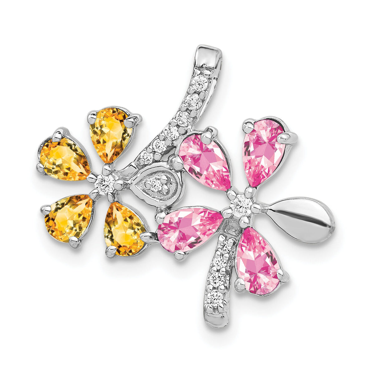 14k White Gold Diamond and 2.44 Citrine/Pink Tourmaline Flower Pendant-PM4380-012-WA