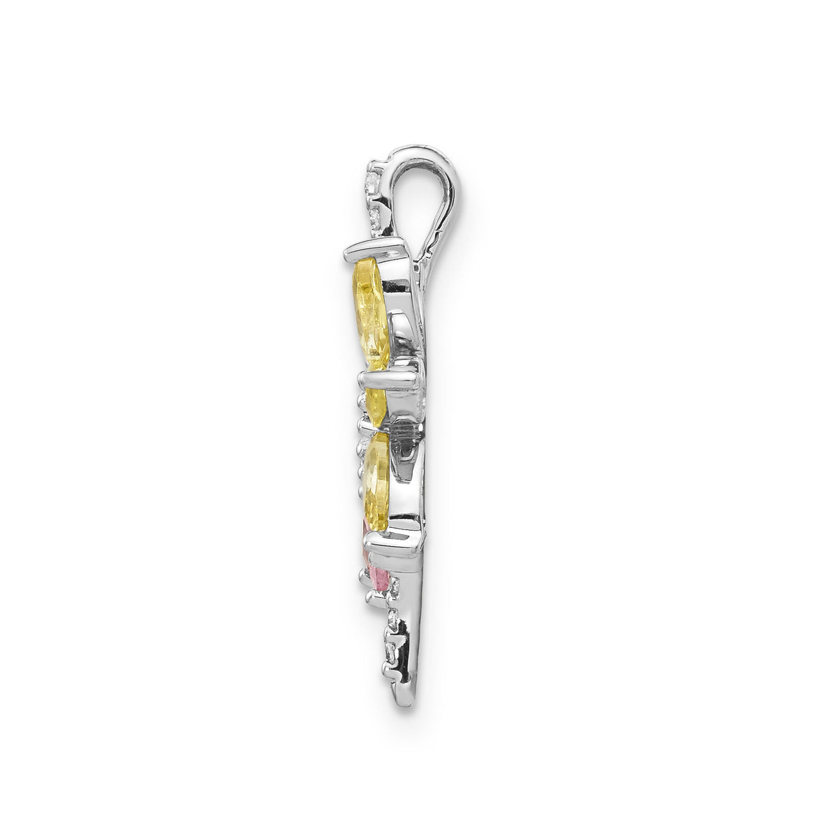 14k White Gold Diamond and 2.20 Citrine/Pink Tourmaline Flower Pendant-PM4383-012-WA