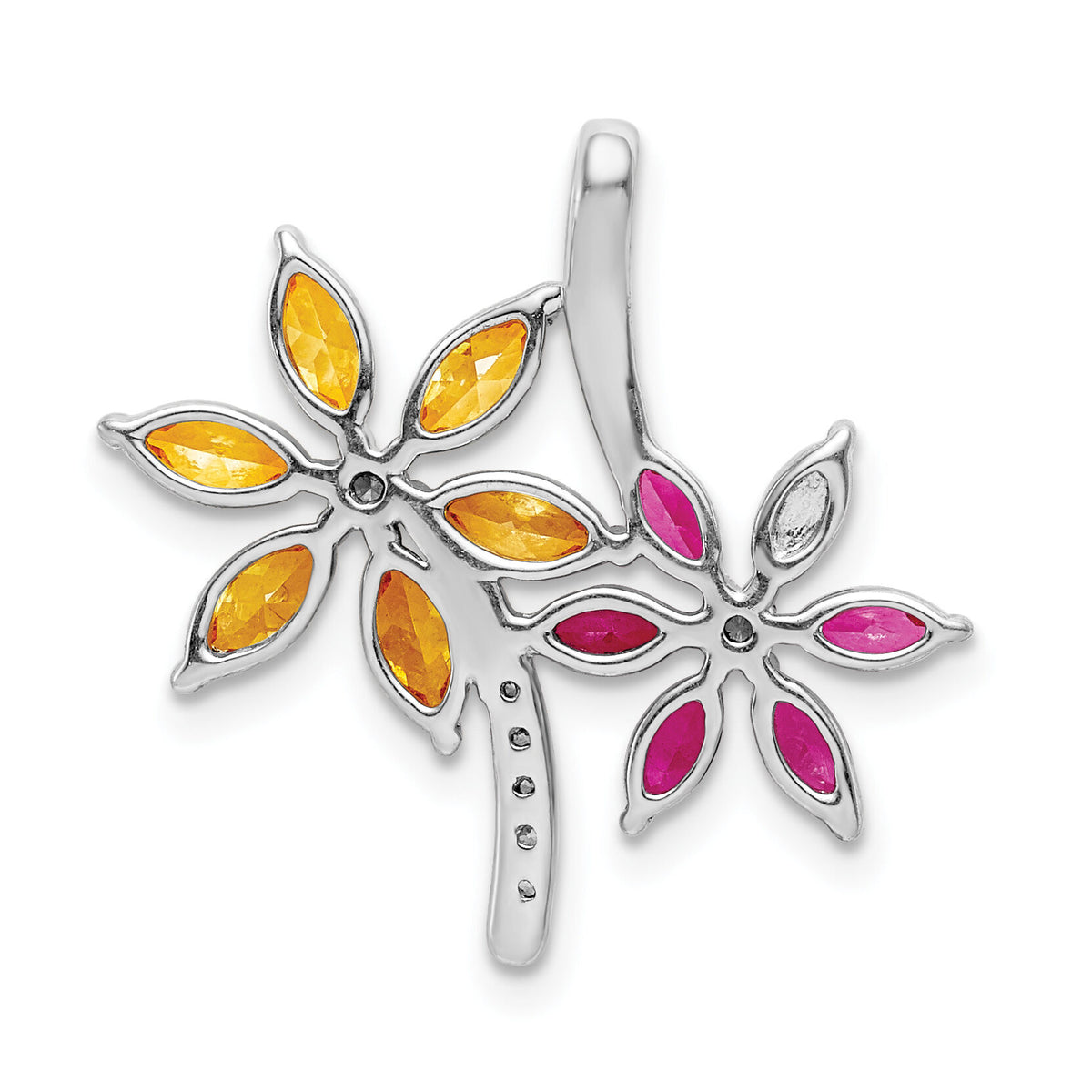 14k White Gold Diamond and 2.20 Citrine/Pink Tourmaline Flower Pendant-PM4383-012-WA