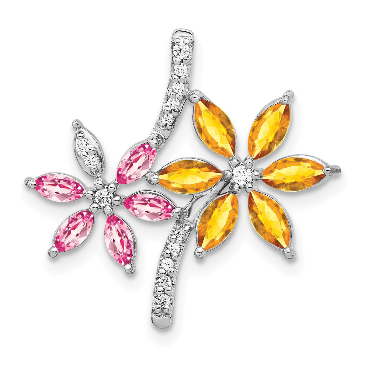 14k White Gold Diamond and 2.20 Citrine/Pink Tourmaline Flower Pendant-PM4383-012-WA