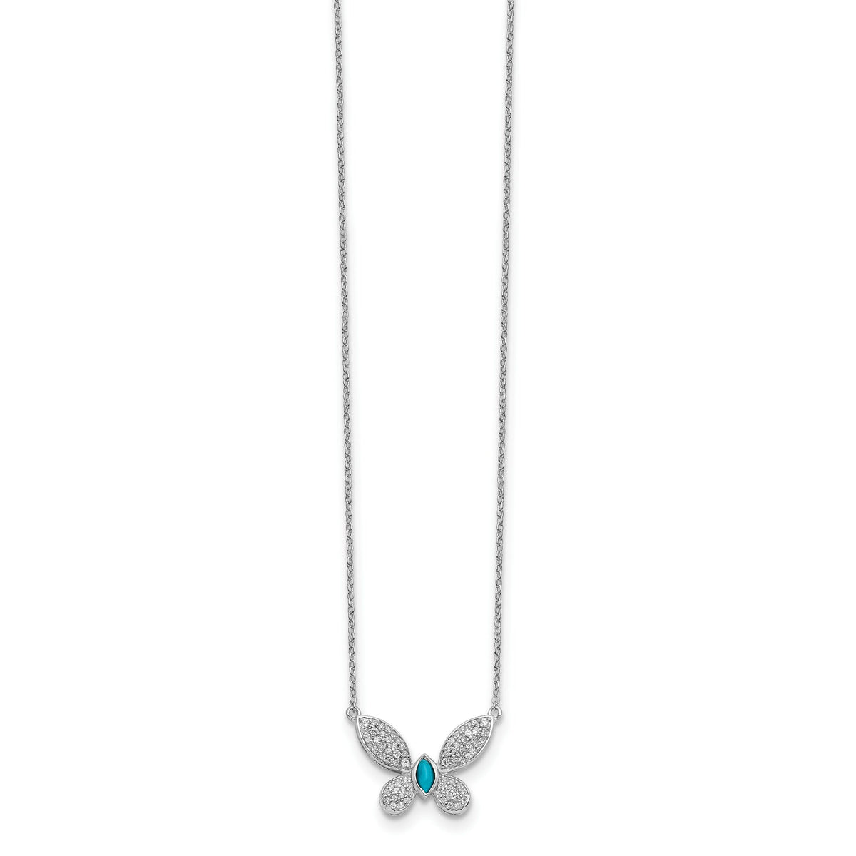 14k White Gold Diamond and Turquoise Butterfly Necklace-PM4392-033-WA
