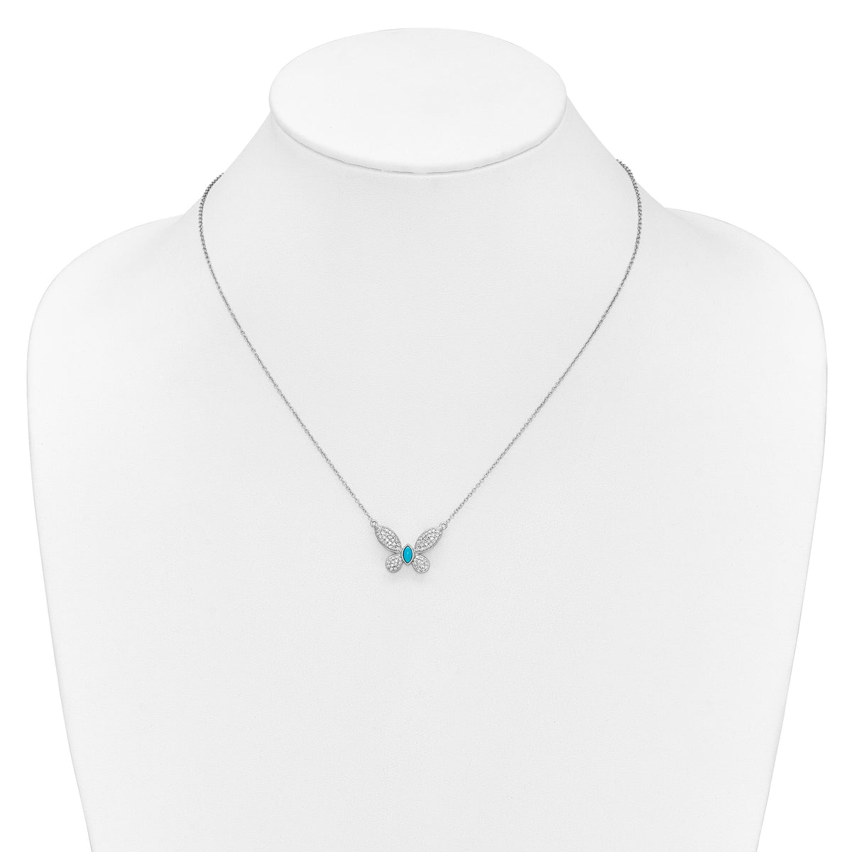 14k White Gold Diamond and Turquoise Butterfly Necklace-PM4392-033-WA