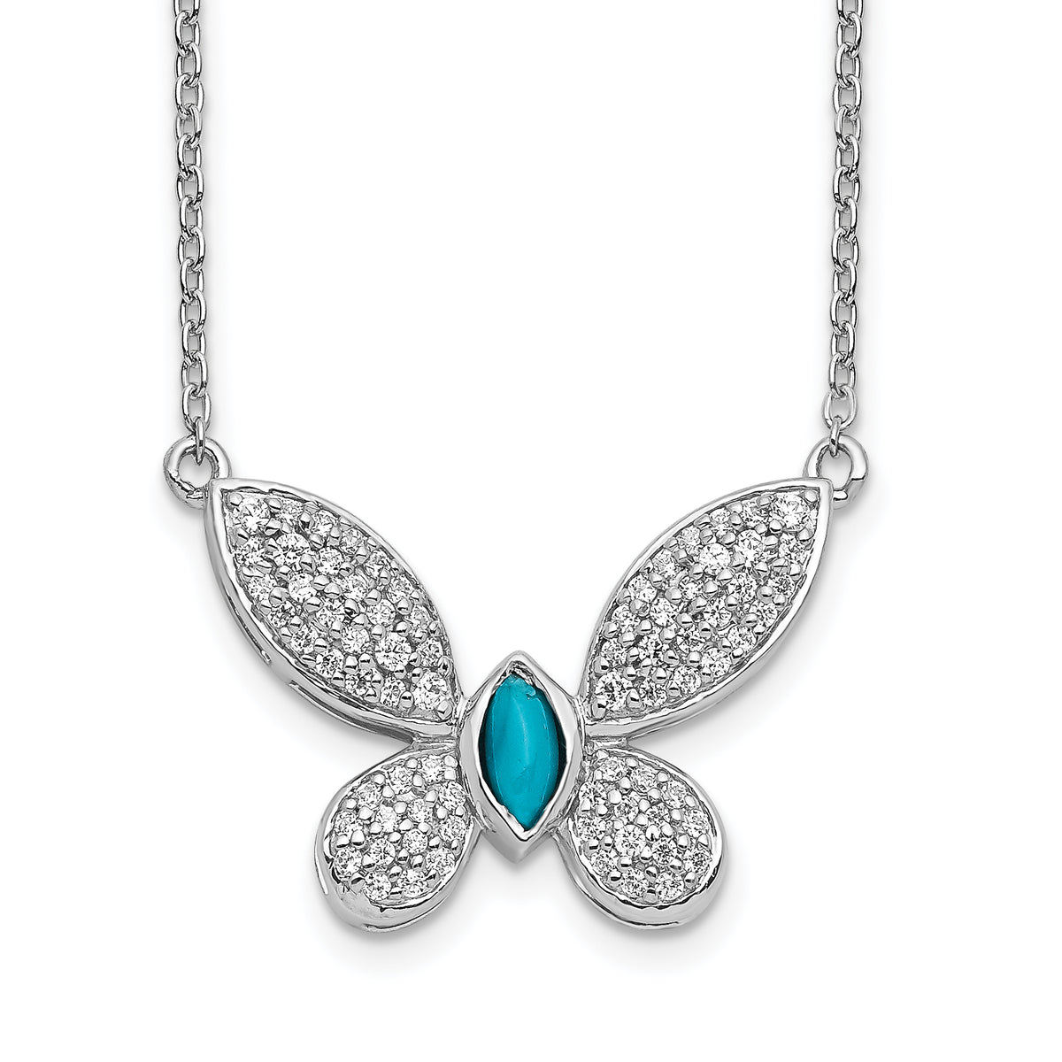 14k White Gold Diamond and Turquoise Butterfly Necklace-PM4392-033-WA
