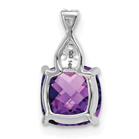 14K White Gold Checkerboard Amethyst and Diamond Pendant-PM4393-AM-003-WA