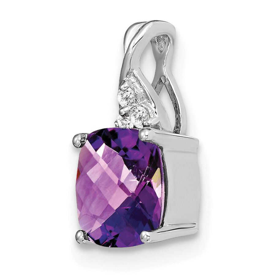 14K White Gold Checkerboard Amethyst and Diamond Pendant-PM4393-AM-003-WA