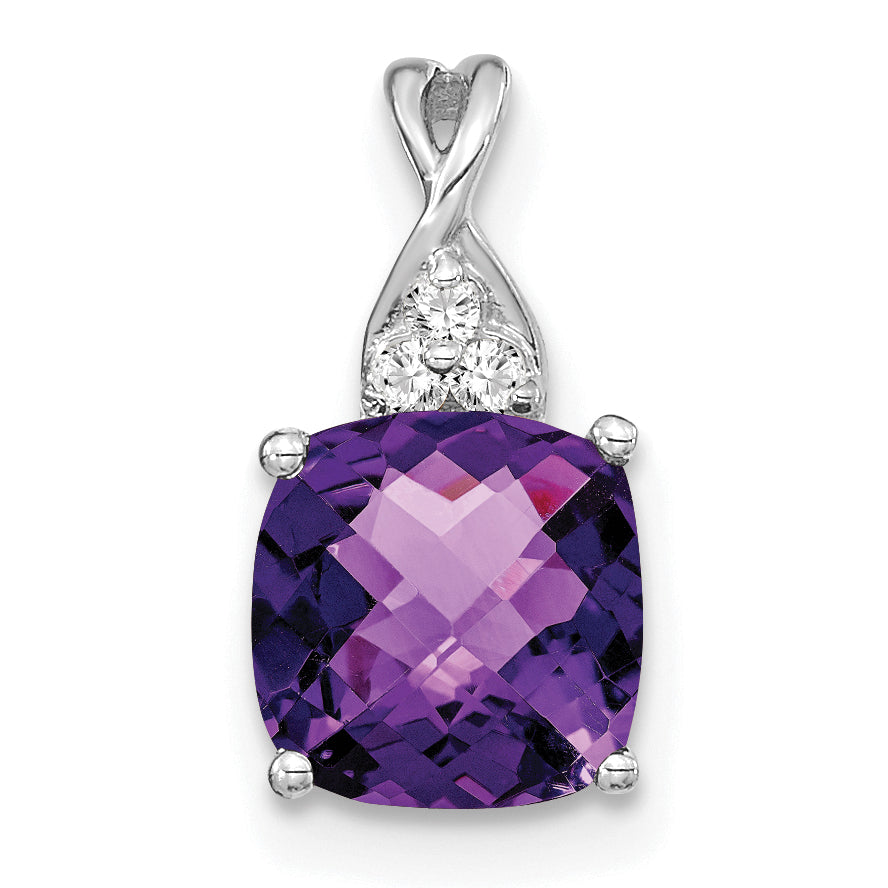 14K White Gold Checkerboard Amethyst and Diamond Pendant-PM4393-AM-003-WA