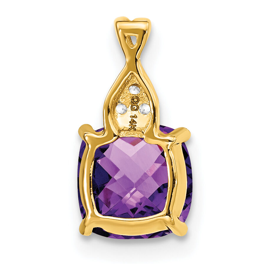 14k Checkerboard Amethyst and Diamond Pendant-PM4393-AM-003-YA