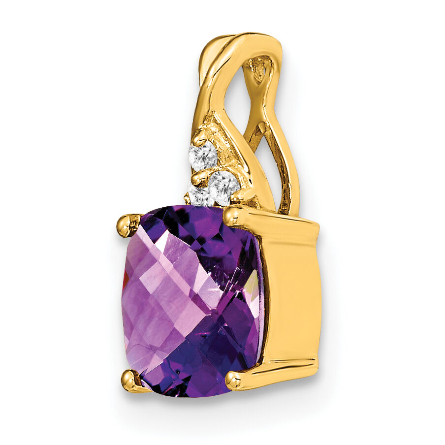 14k Checkerboard Amethyst and Diamond Pendant-PM4393-AM-003-YA