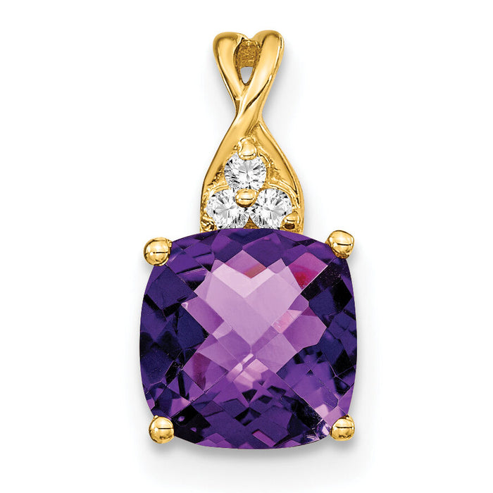 14k Checkerboard Amethyst and Diamond Pendant-PM4393-AM-003-YA