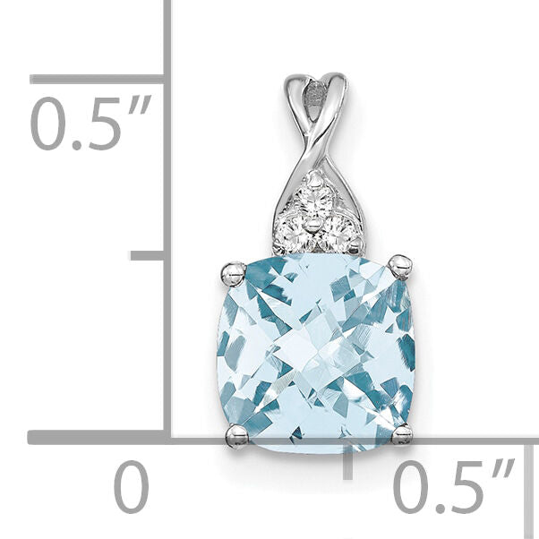 14K White Gold Checkerboard Aquamarine and Diamond Pendant-PM4393-AQ-003-WA
