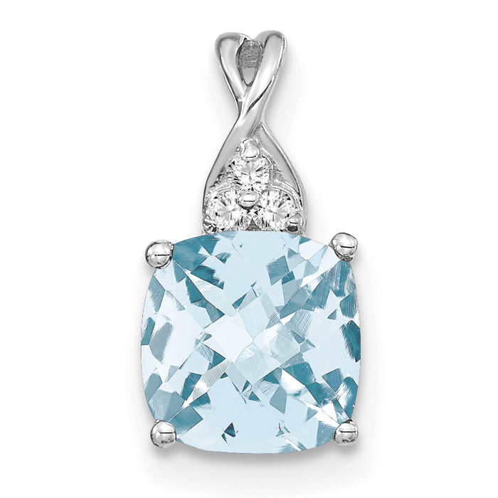14K White Gold Checkerboard Aquamarine and Diamond Pendant-PM4393-AQ-003-WA