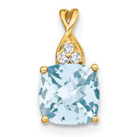 14k Checkerboard Aquamarine and Diamond Pendant-PM4393-AQ-003-YA
