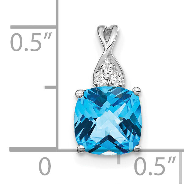 14K White Gold Checkerboard Blue Topaz and Diamond Pendant-PM4393-BT-003-WA