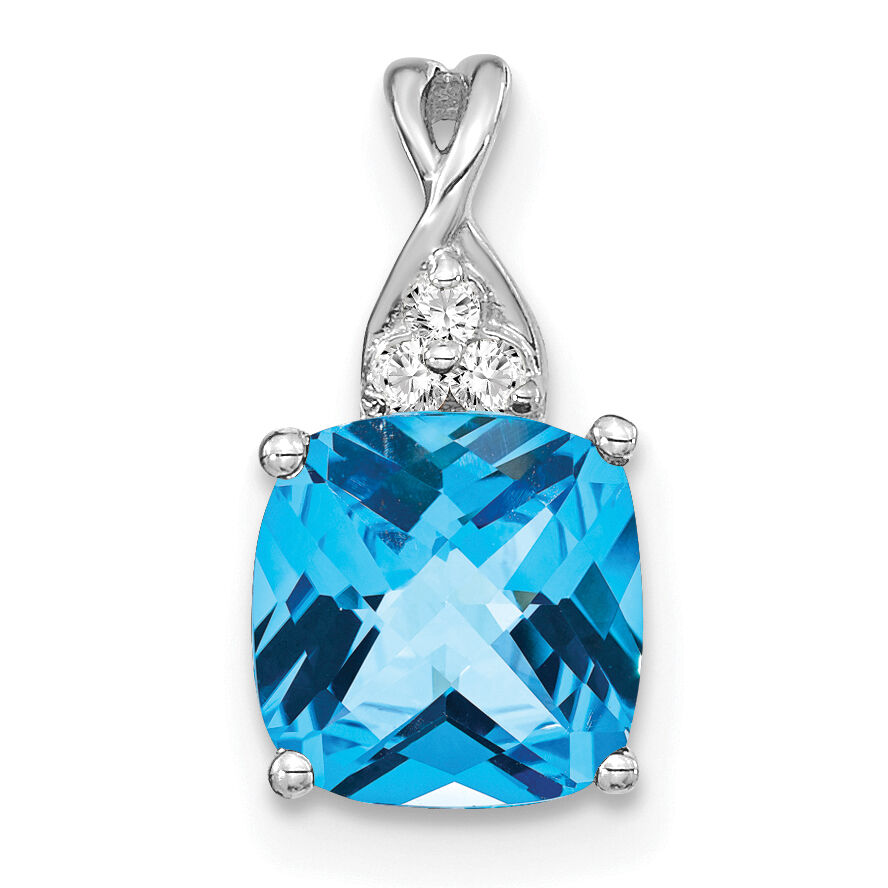 14K White Gold Checkerboard Blue Topaz and Diamond Pendant-PM4393-BT-003-WA