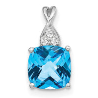 14K White Gold Checkerboard Blue Topaz and Diamond Pendant-PM4393-BT-003-WA