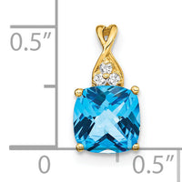 14k Checkerboard Blue Topaz and Diamond Pendant-PM4393-BT-003-YA
