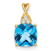 14k Checkerboard Blue Topaz and Diamond Pendant-PM4393-BT-003-YA