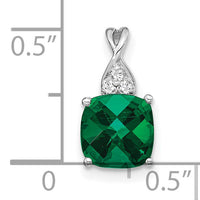 14K White Gold Checkerboard Created Emerald and Diamond Pendant-PM4393-CEM-003-WA