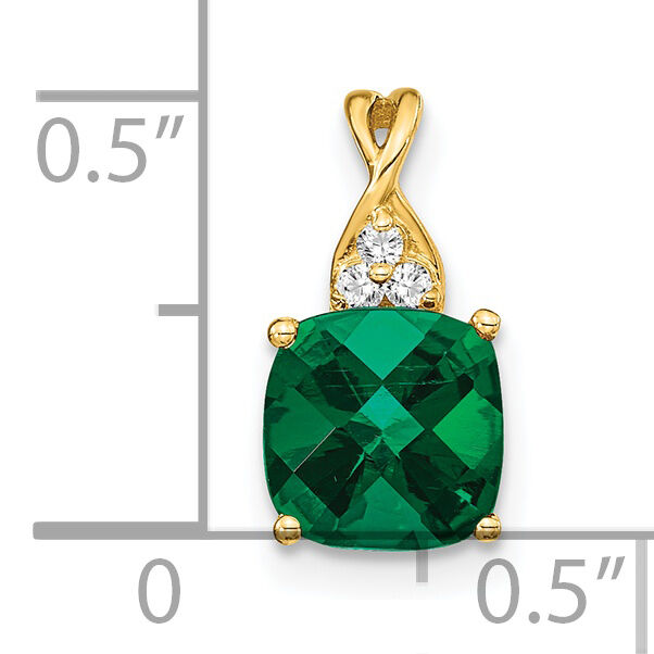14k Checkerboard Created Emerald and Diamond Pendant-PM4393-CEM-003-YA