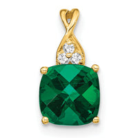 14k Checkerboard Created Emerald and Diamond Pendant-PM4393-CEM-003-YA
