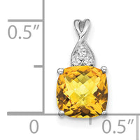 14K White Gold Checkerboard Citrine and Diamond Pendant-PM4393-CI-003-WA