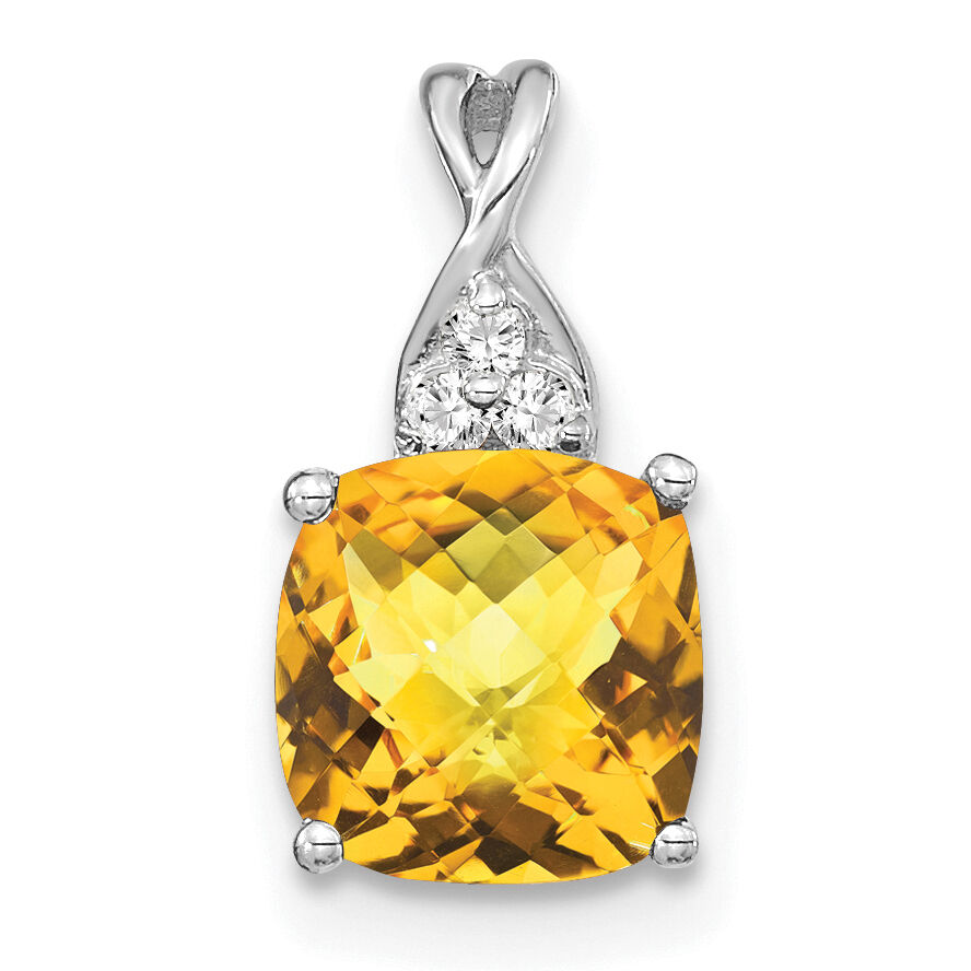 14K White Gold Checkerboard Citrine and Diamond Pendant-PM4393-CI-003-WA