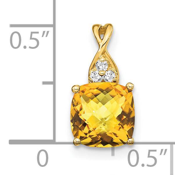 14k Checkerboard Citrine and Diamond Pendant-PM4393-CI-003-YA