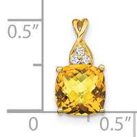 14k Checkerboard Citrine and Diamond Pendant-PM4393-CI-003-YA