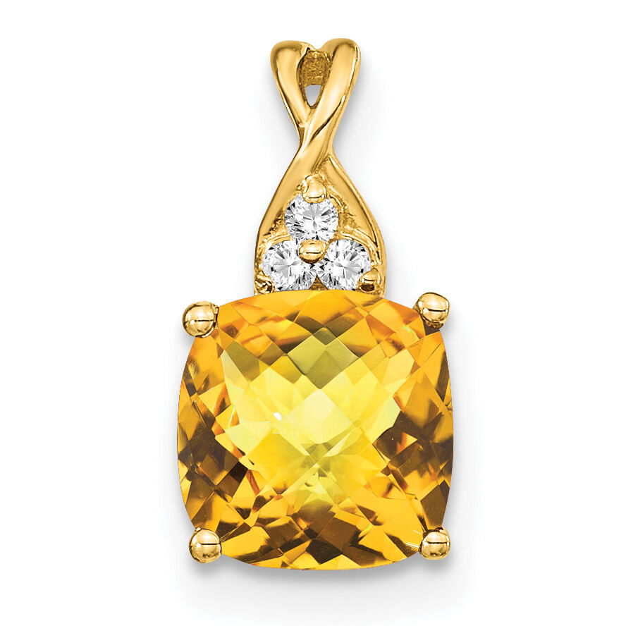 14k Checkerboard Citrine and Diamond Pendant-PM4393-CI-003-YA