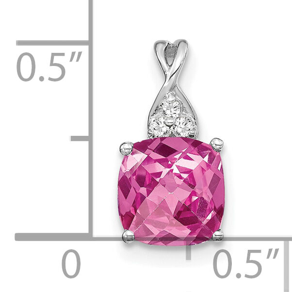 14K White Gold Checkerboard Created Pink Sapphire and Diamond Pendant-PM4393-CPS-003-WA