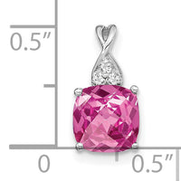 14K White Gold Checkerboard Created Pink Sapphire and Diamond Pendant-PM4393-CPS-003-WA