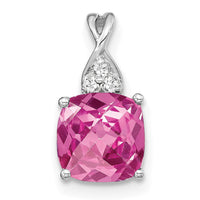 14K White Gold Checkerboard Created Pink Sapphire and Diamond Pendant-PM4393-CPS-003-WA
